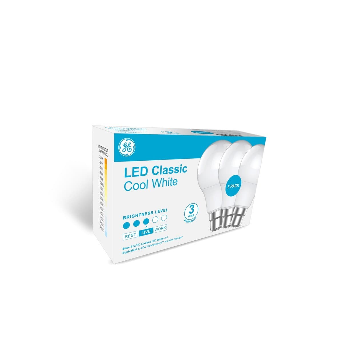 GE Classic 3 Pack 8W BC LED Globe in Cool White-img-2