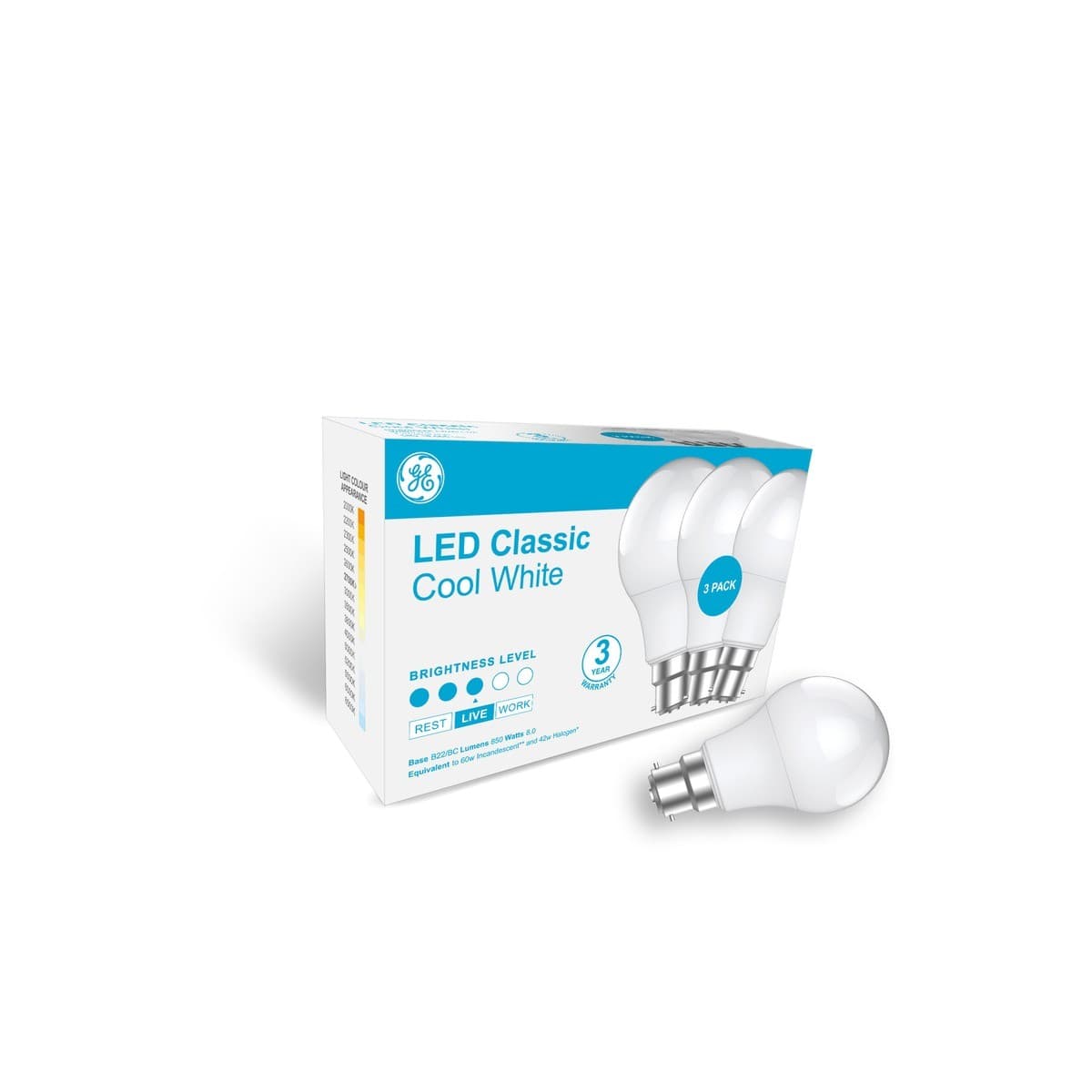 GE Classic 3 Pack 8W BC LED Globe in Cool White-img-3