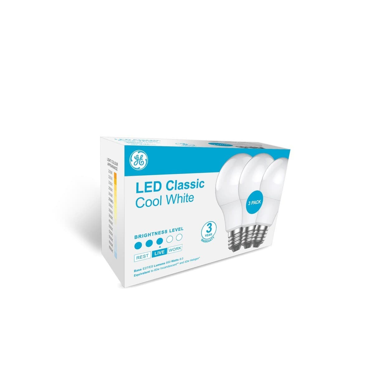 GE Classic 3 Pack 8W ES LED Globe in Cool White