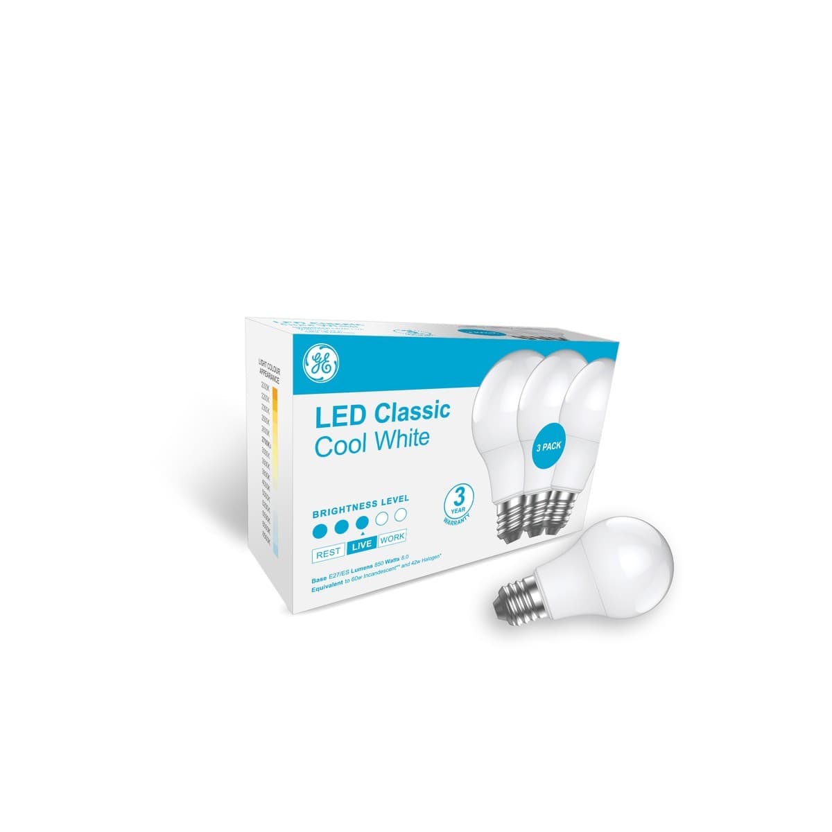 GE Classic 3 Pack 8W ES LED Globe in Cool White