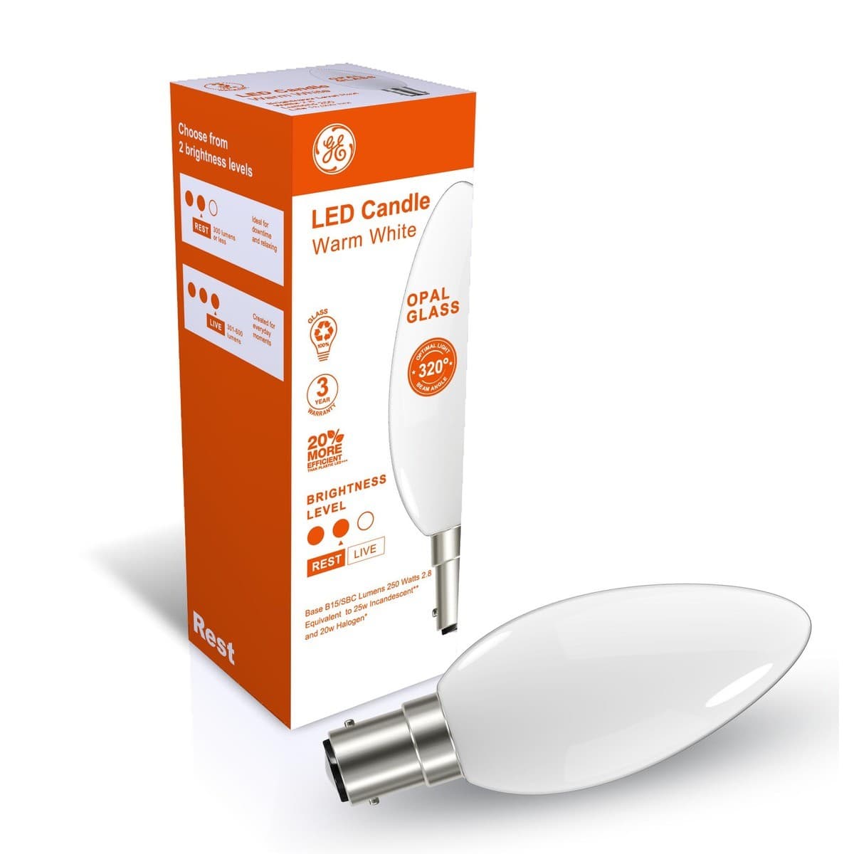 GE 2.8W LED Opal SBC Candle Warm White Globe-img-3