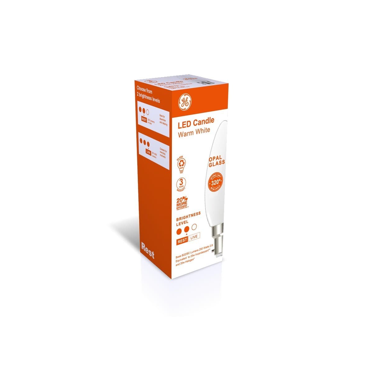 GE 2.8W LED Opal BC Candle Warm White Globe-img-2