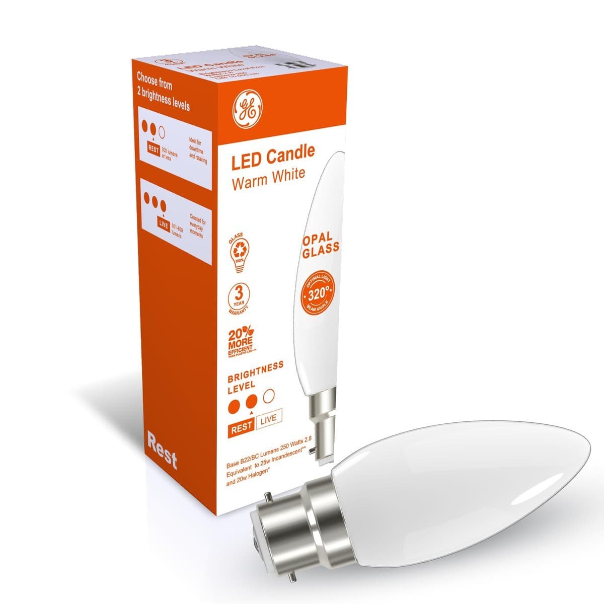 GE 2.8W LED Opal BC Candle Warm White Globe-img-3