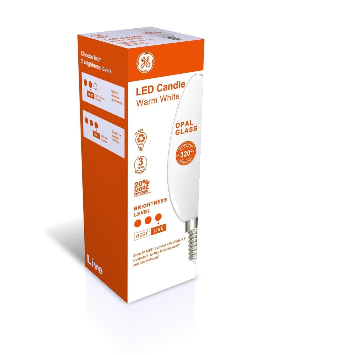 GE 4.7W LED Opal SES Candle Warm White Globe-img-2