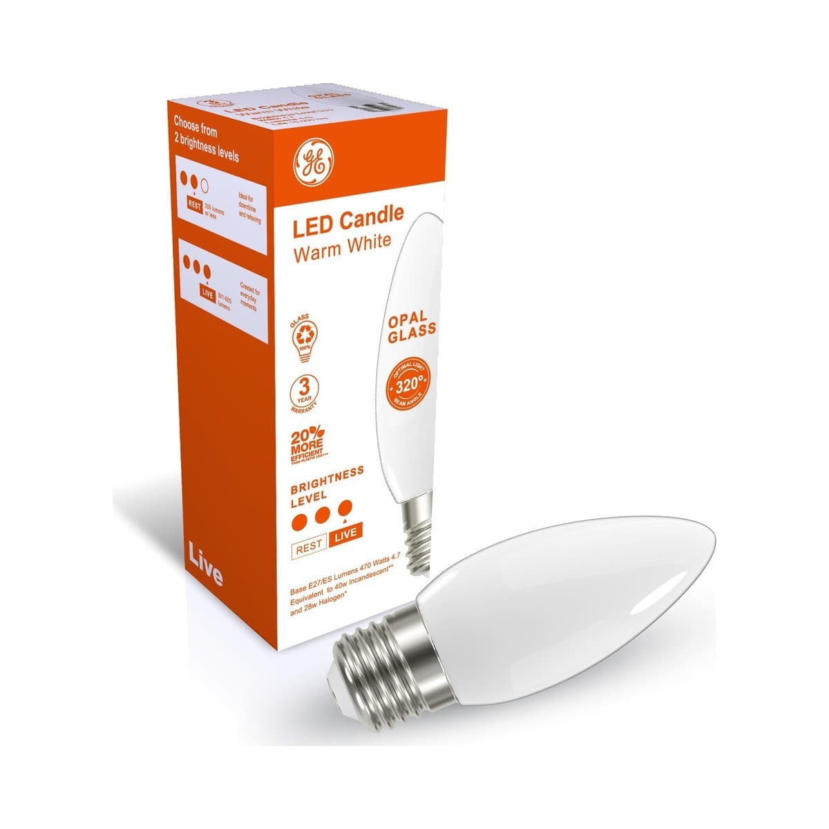GE 4.7W LED Opal ES Candle Warm White Globe-img-1