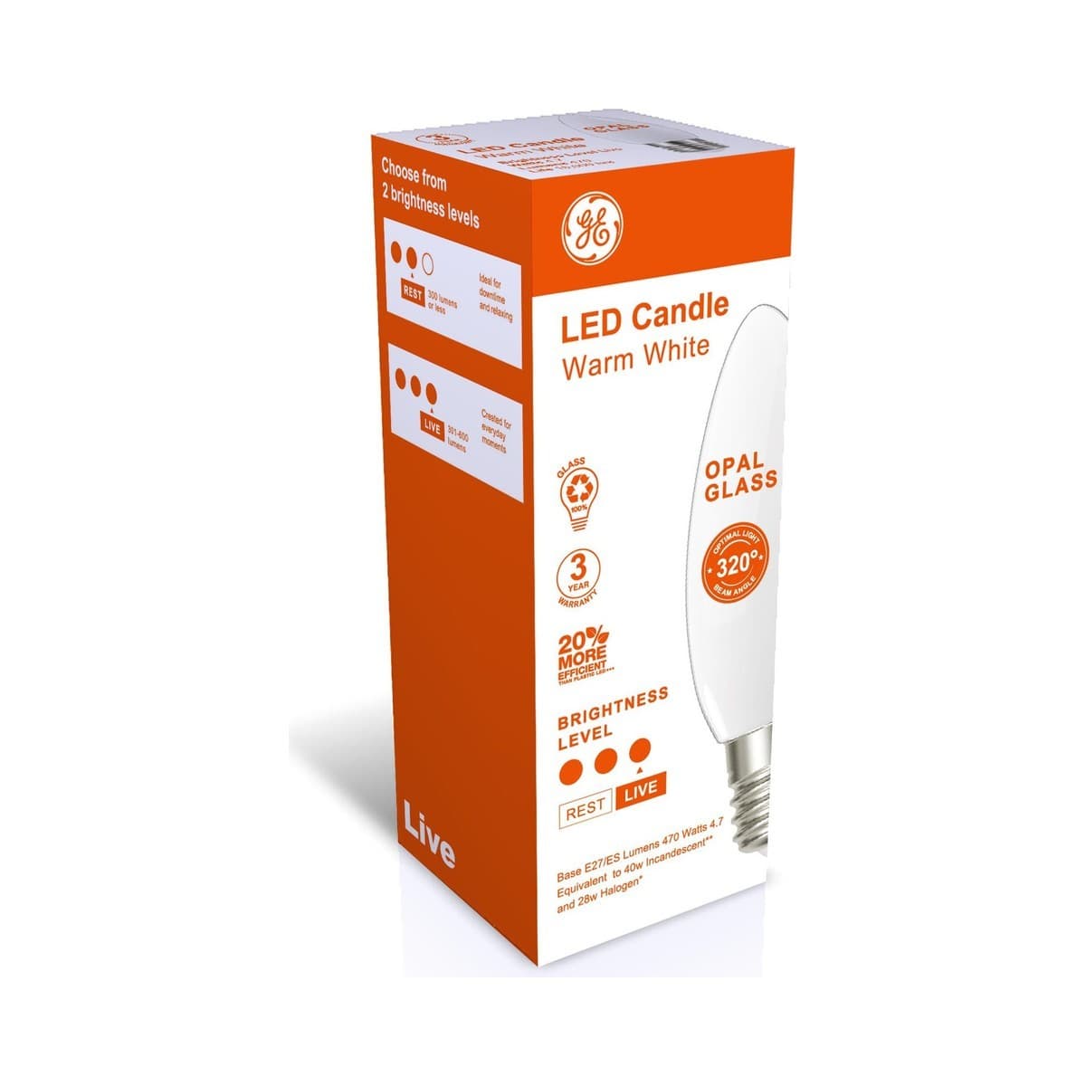 GE 4.7W LED Opal ES Candle Warm White Globe-img-3