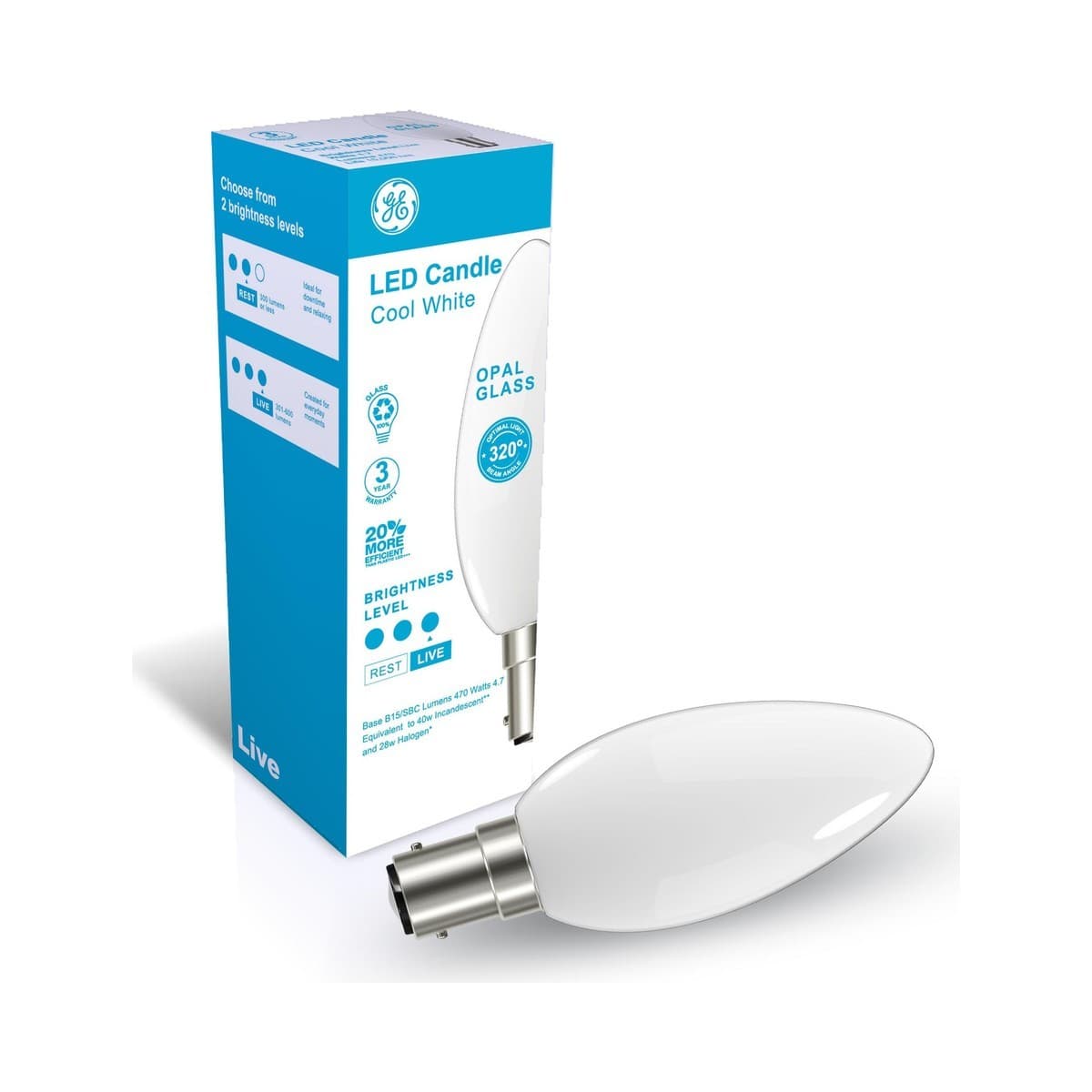 GE 4W Opal LED Candle SBC Globe in Cool White-img-1