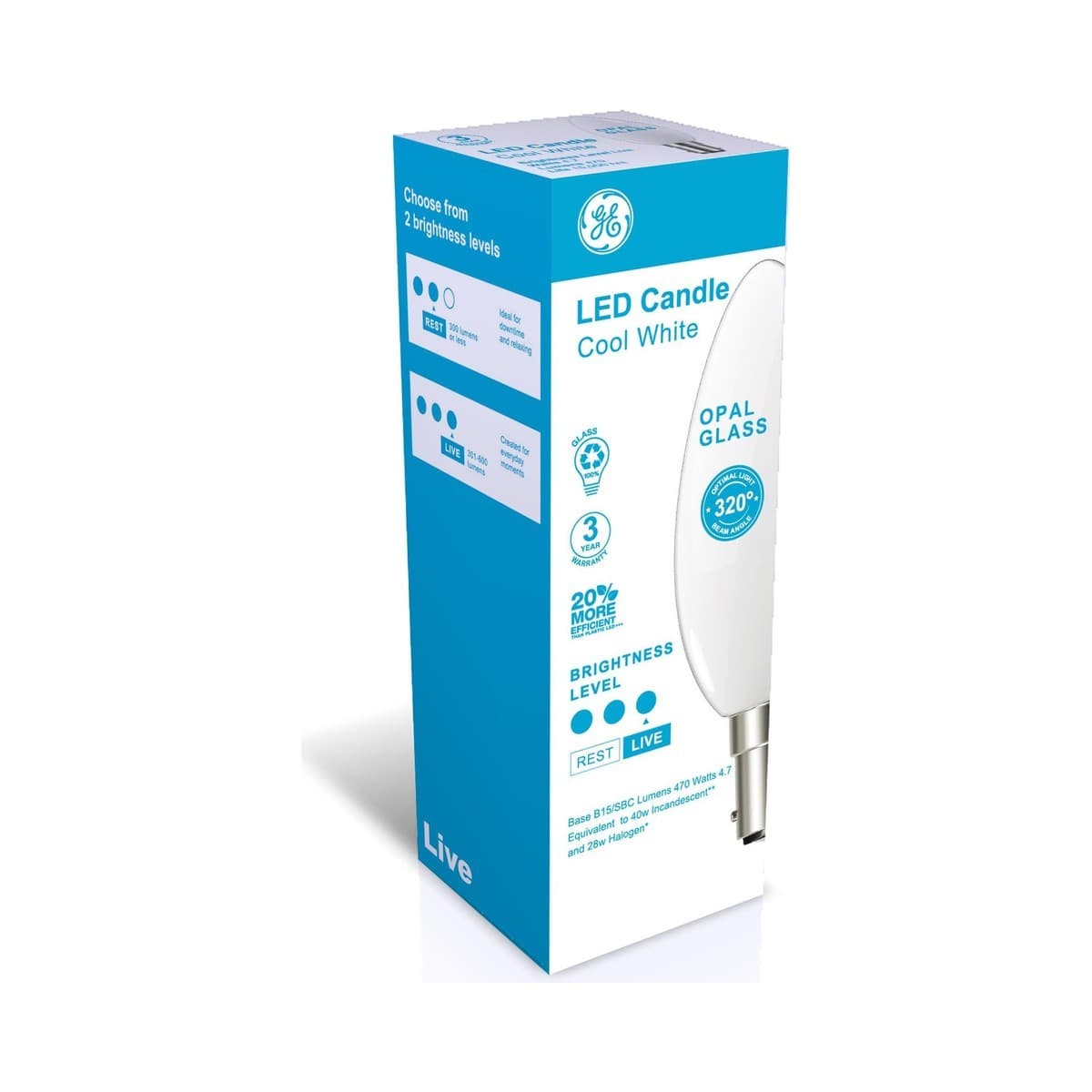 GE 4W Opal LED Candle SBC Globe in Cool White-img-2