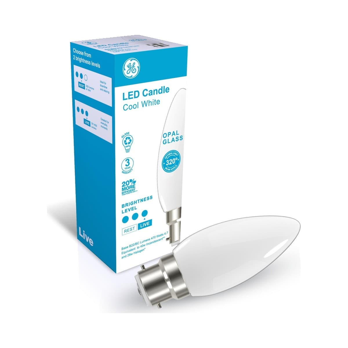GE 4W Opal LED Candle BC Globe in Cool White-img-2