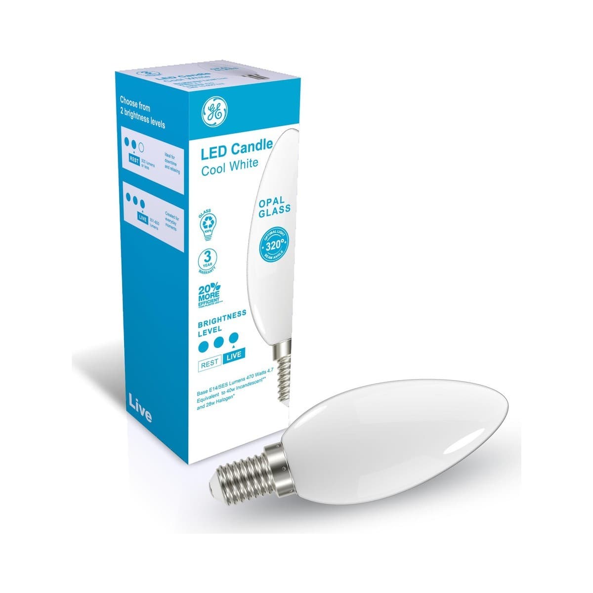 GE 4.7W LED Opal SES Candle Cool White Globe-img-2