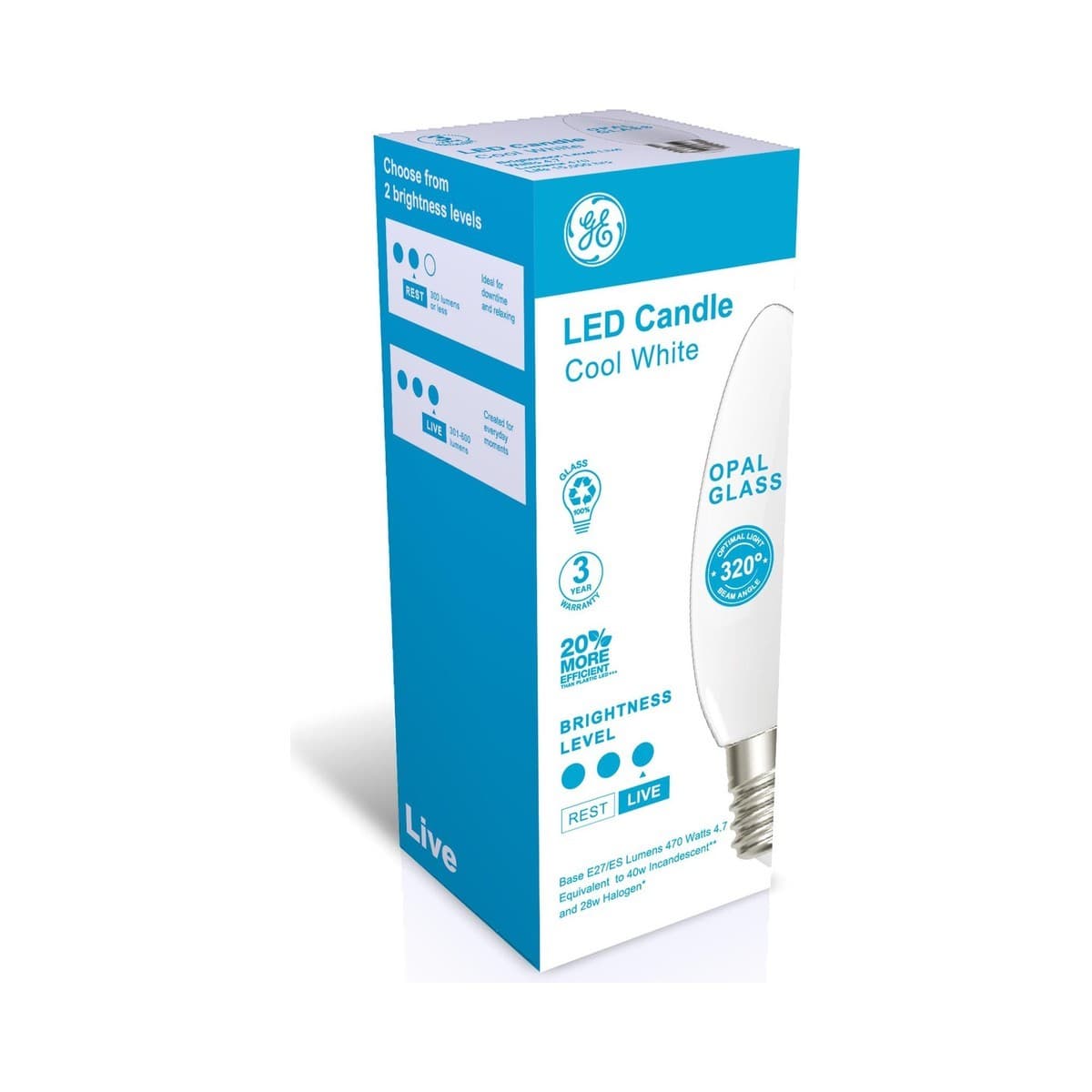 GE 4.7W LED Opal ES Candle Cool White Globe-img-3