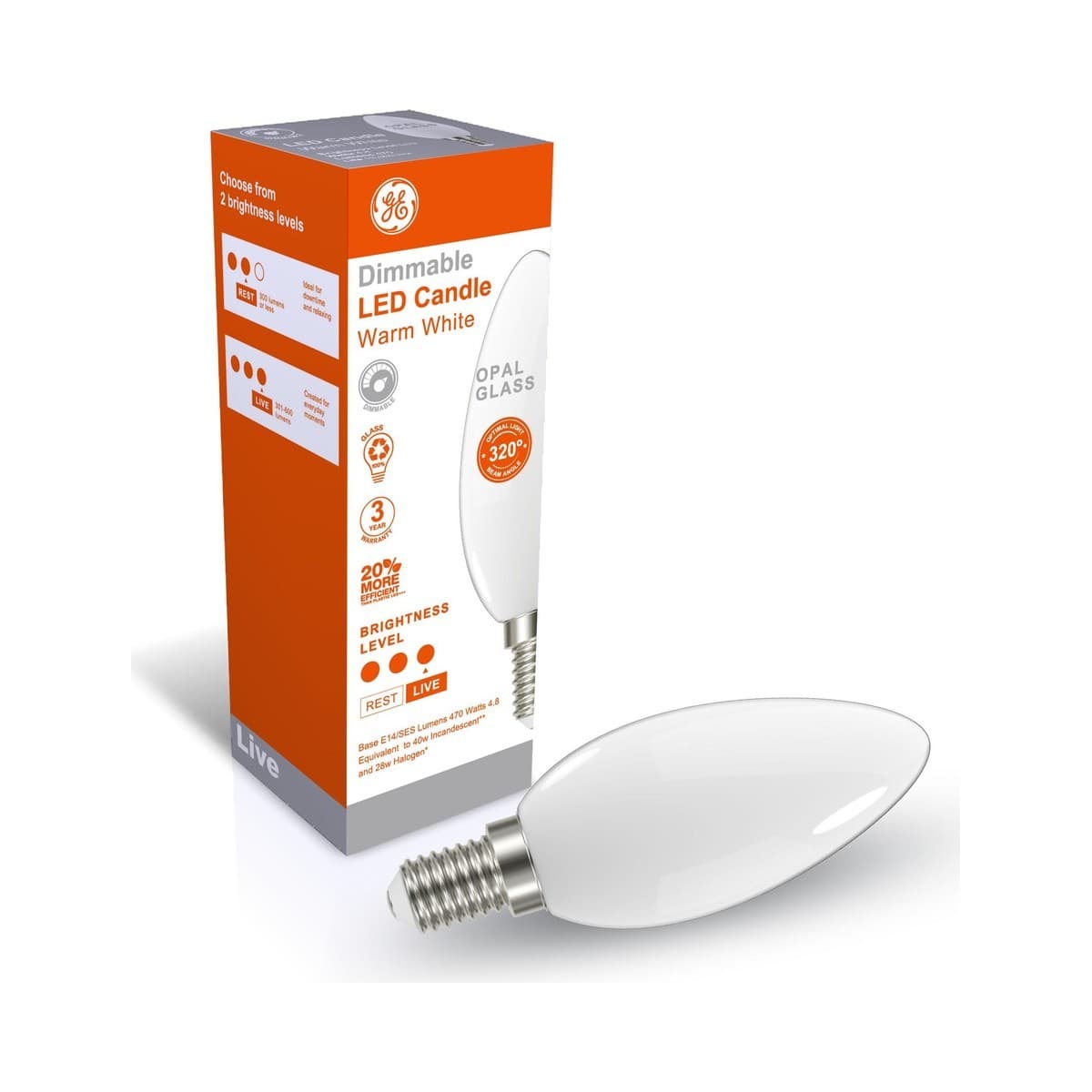 GE 4.8W Dimmable Opal LED Candle SES Globe in Warm White-img-2