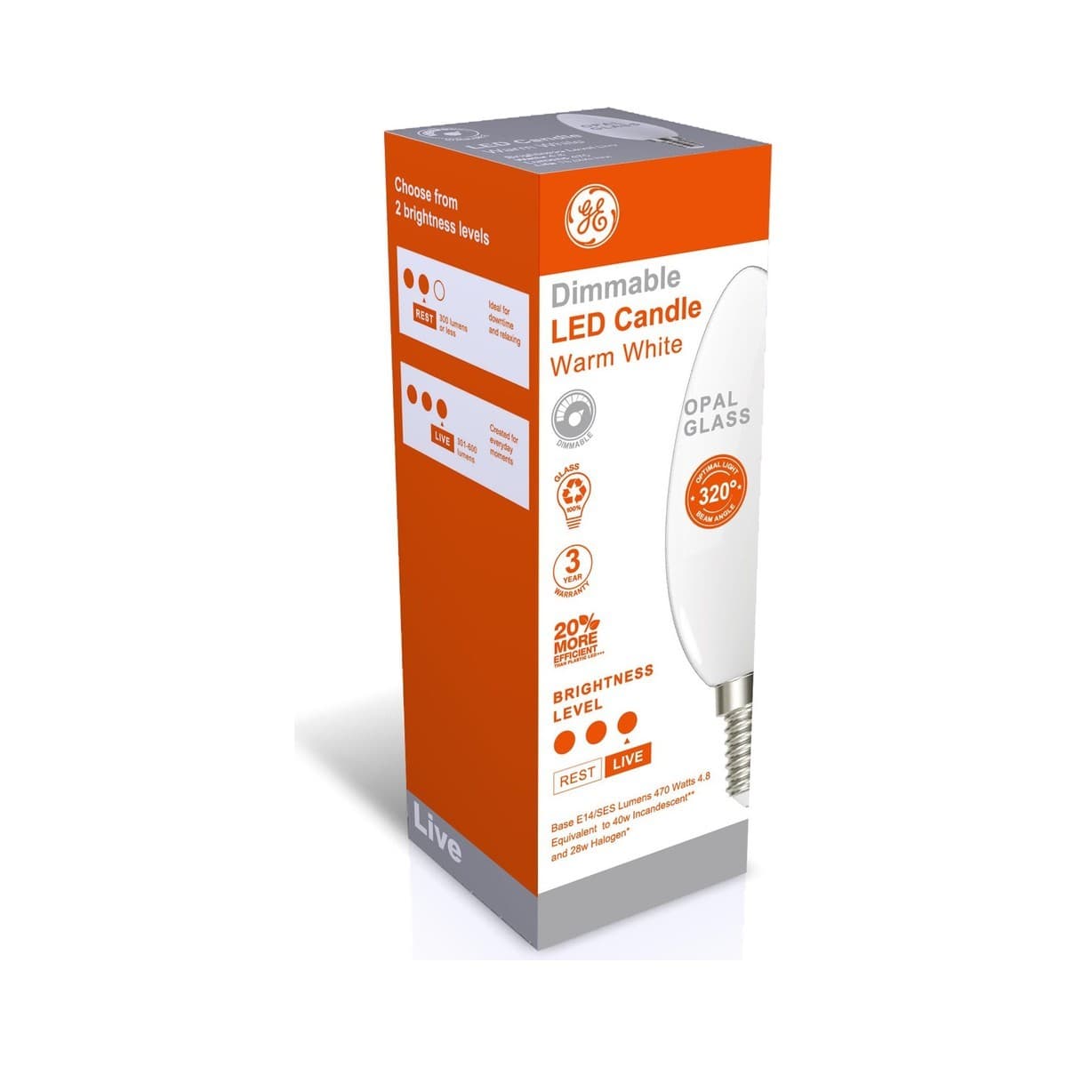 GE 4.8W Dimmable Opal LED Candle SES Globe in Warm White-img-3