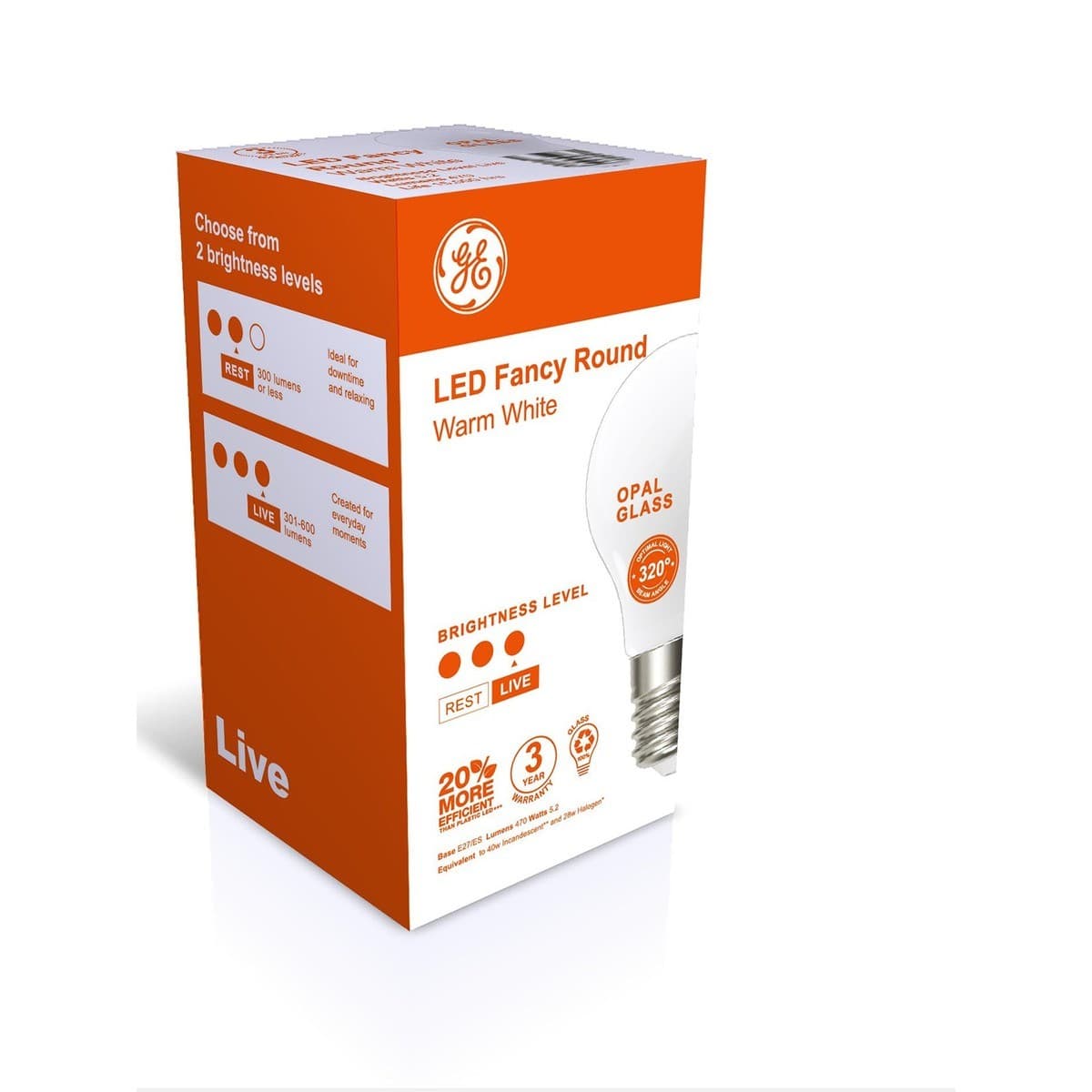 GE 5.2W LED Opal ES Fancy Round Warm White Globe-img-1