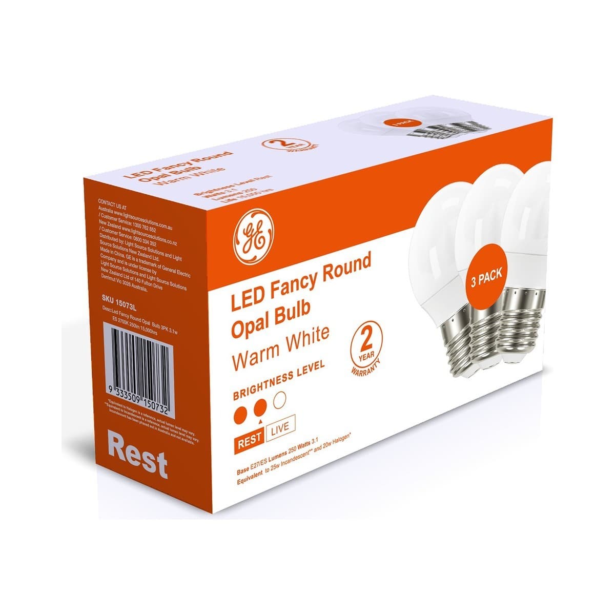 GE 3 Pack 3.1W Opal LED Fancy ES Globe in Warm White-img-2