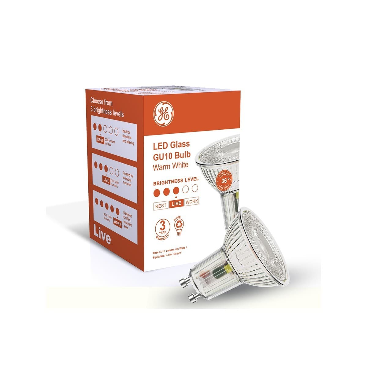 GE 4W 400 Lumen LED Glass GU10 Globe in Warm White-img-1
