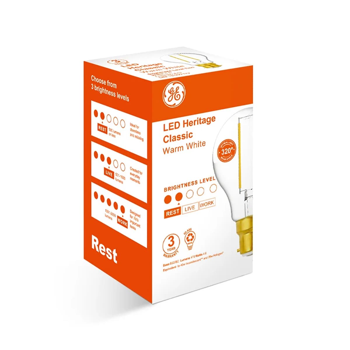 GE 4.6W Heritage LED GLS BC Globe in Warm White-img-2