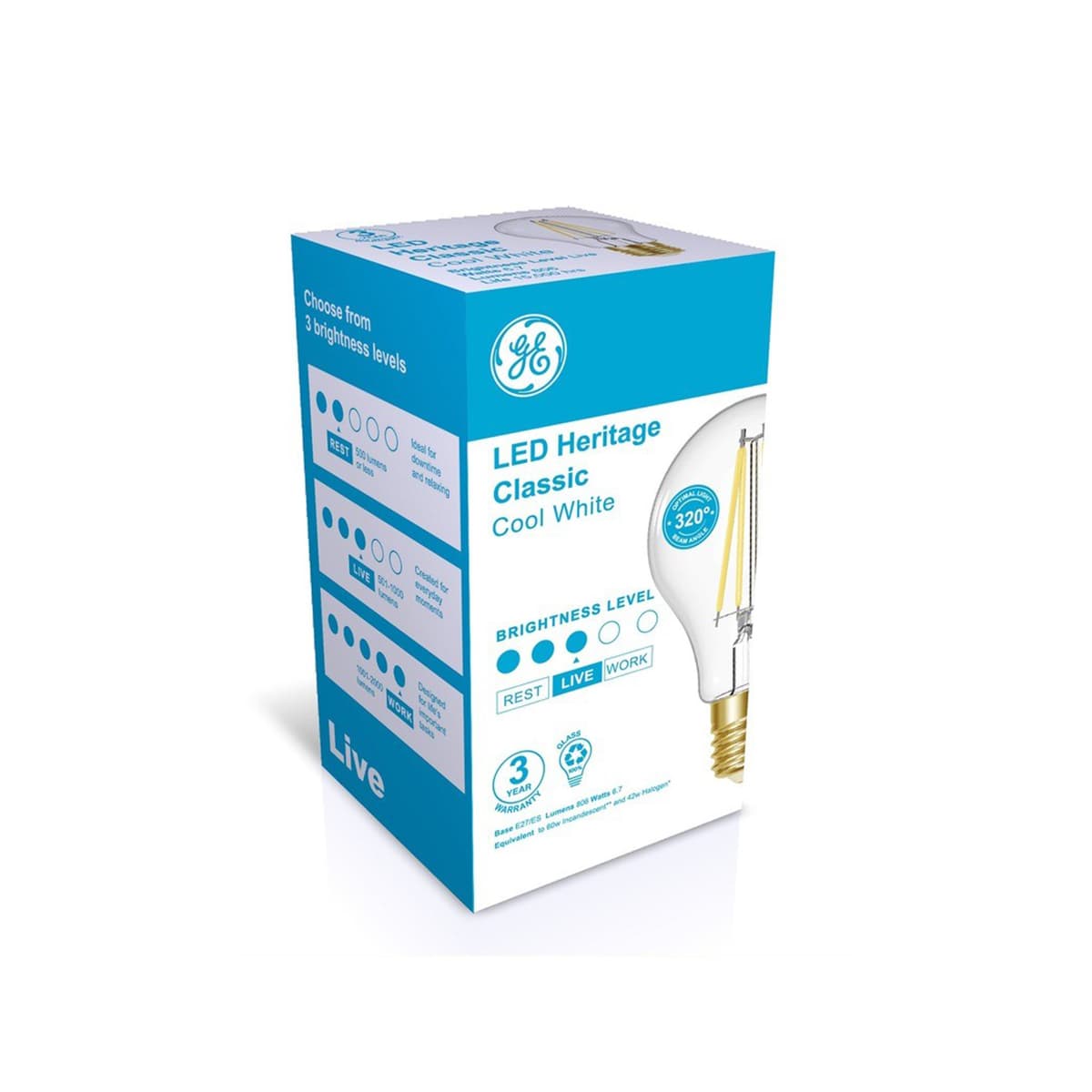 GE 7.6W Heritage LED GLS ES Globe in Cool White-img-2