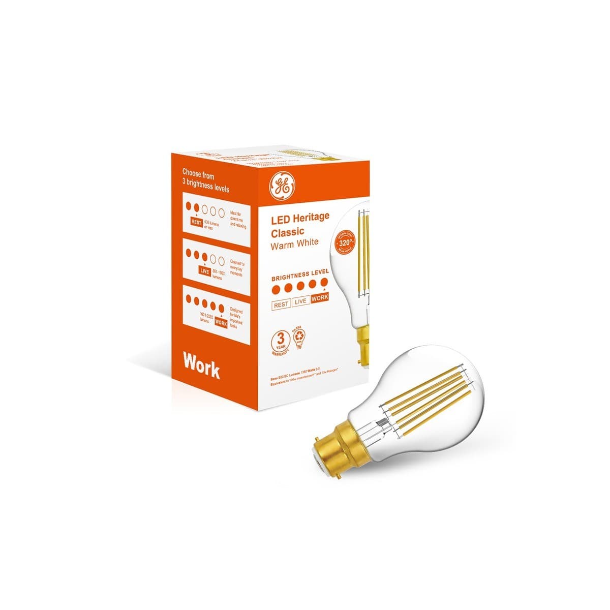 GE 9.5W Heritage LED GLS BC Globe in Warm White-img-1