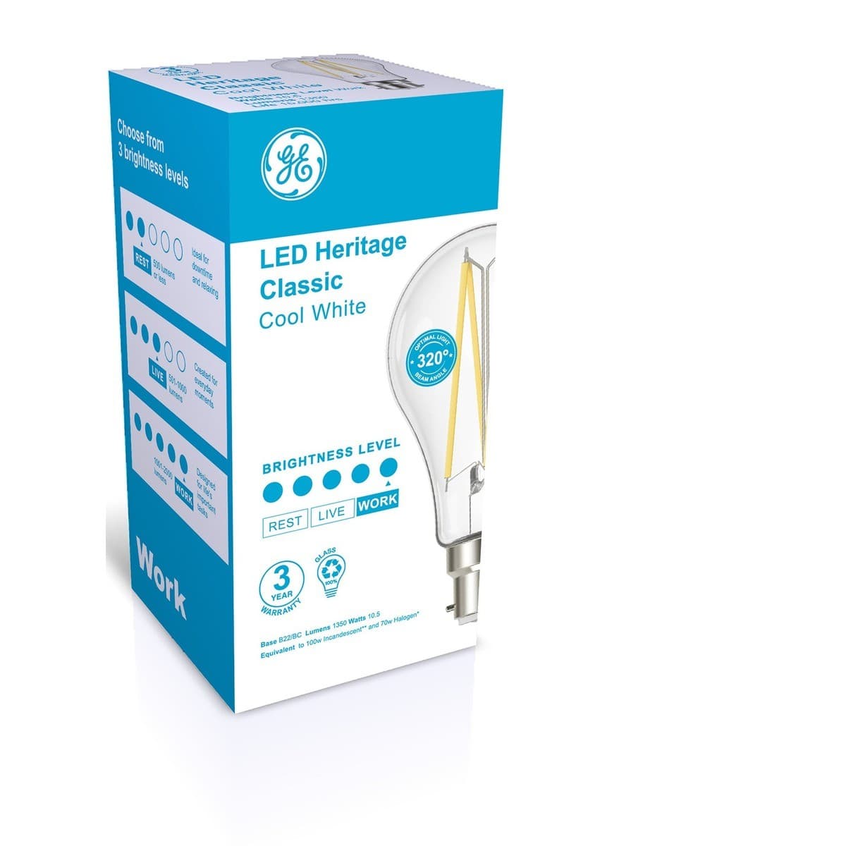 GE 10.5W Heritage LED GLS BC Globe in Cool White-img-2