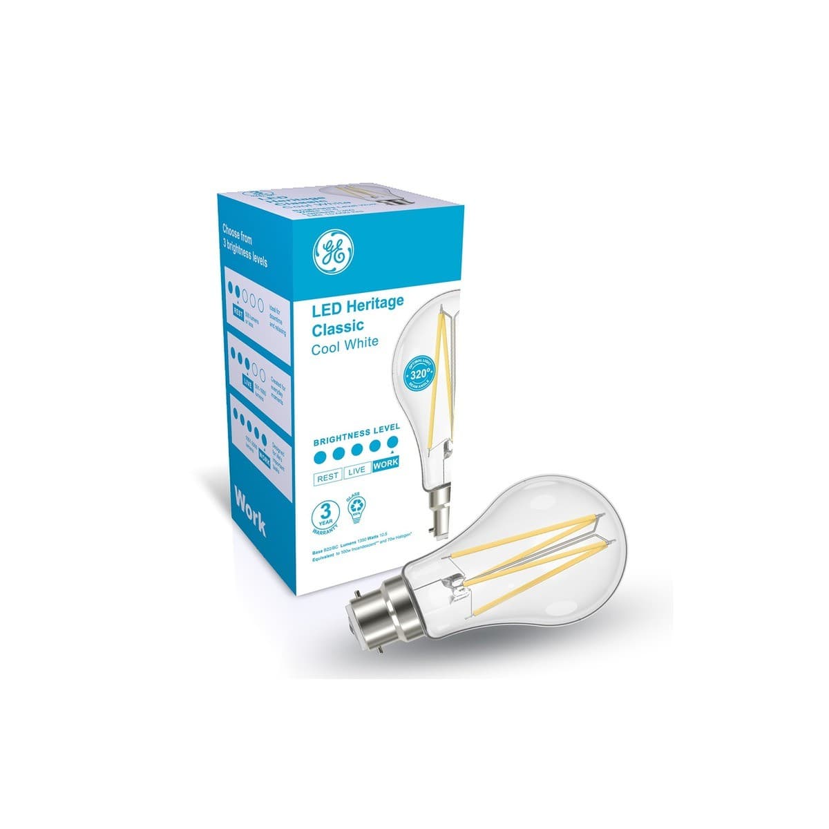 GE 10.5W Heritage LED GLS BC Globe in Cool White-img-3