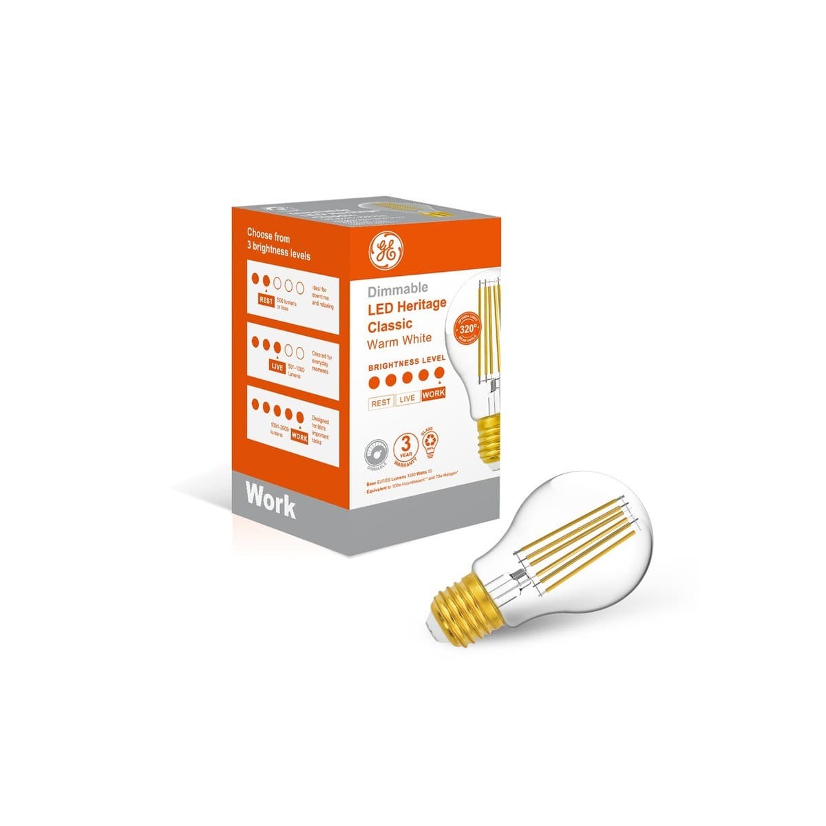 GE 10W Heritage Dimmable LED GLS ES Globe in Warm White-img-1