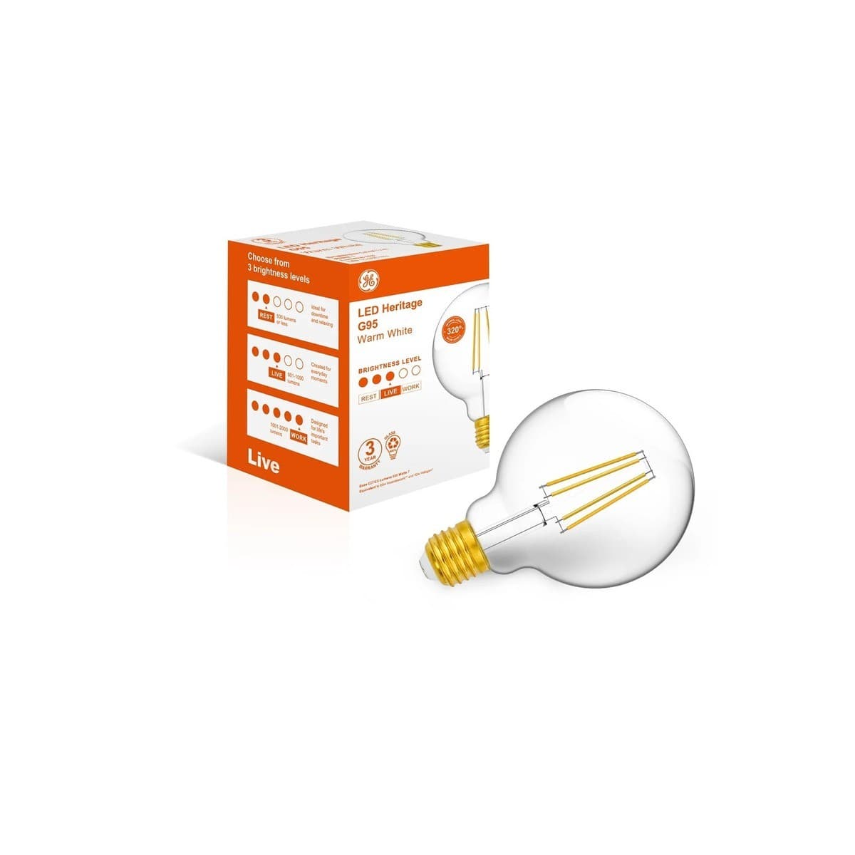 GE 7W Clear LED G95 ES Globe in Warm White-img-3