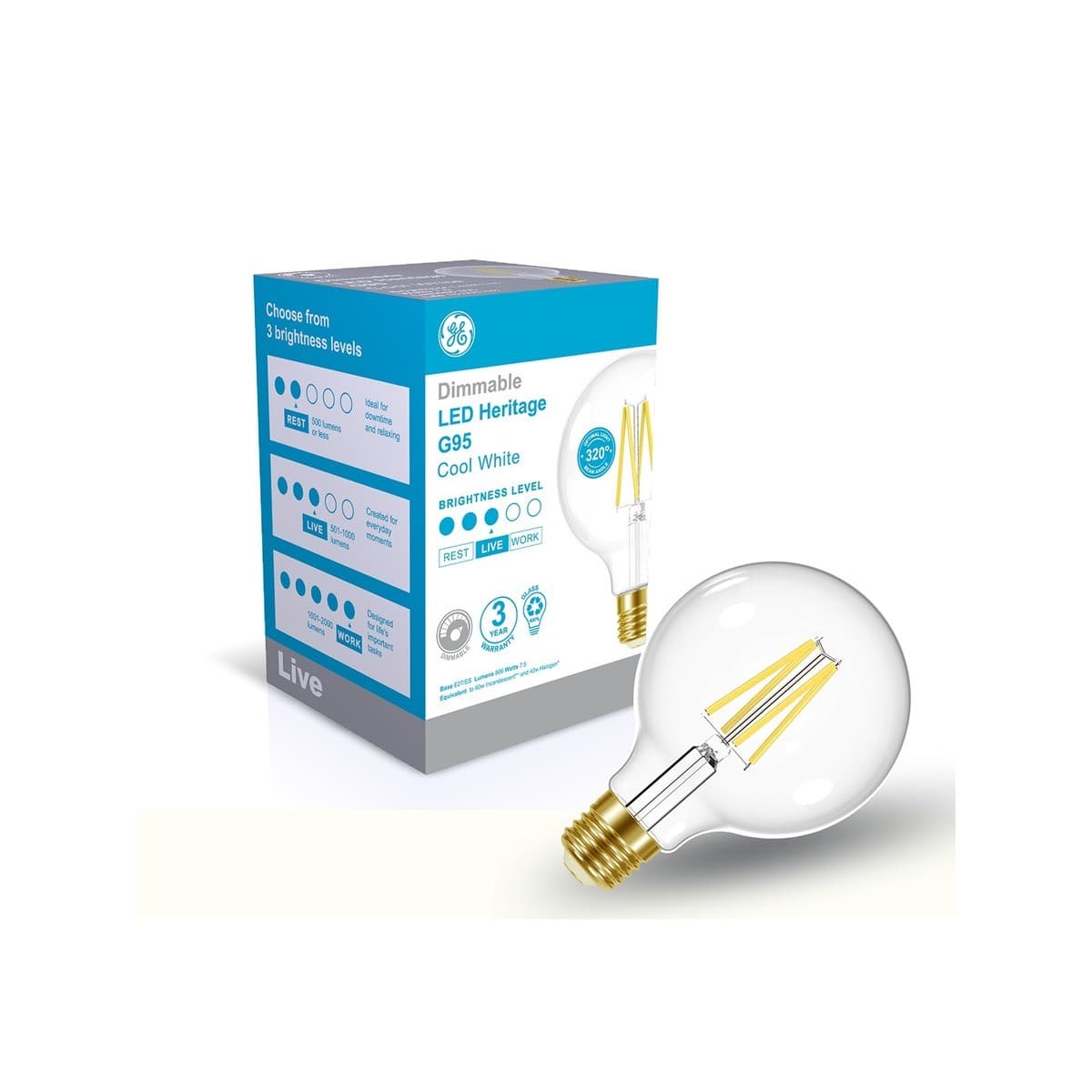 GE 7.5W Clear Dimmable LED G95 ES Globe in Cool White-img-1