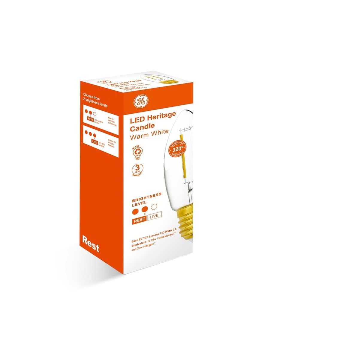 GE 2.5W Heritage LED Candle ES Globe in Warm White-img-2