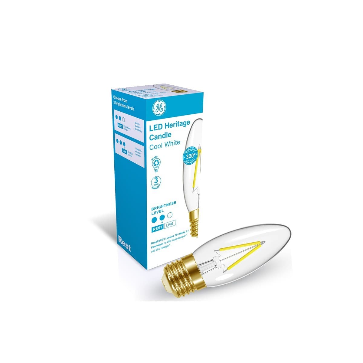 GE 2.7W Heritage LED Candle ES Globe in Cool White-img-1