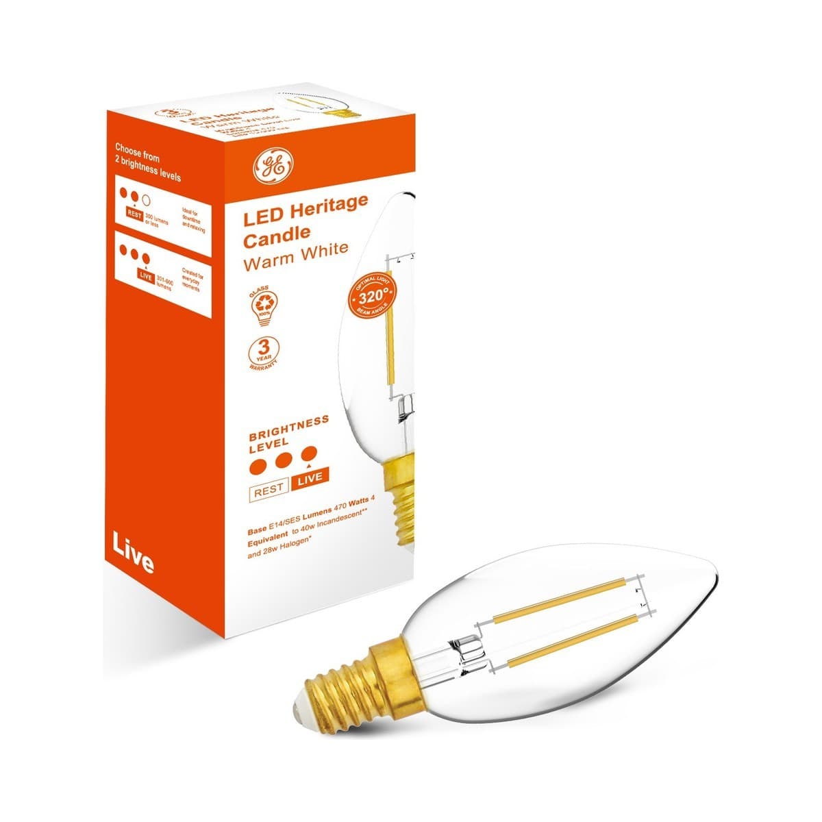 GE 4W Heritage LED Candle SES Globe in Warm White-img-2