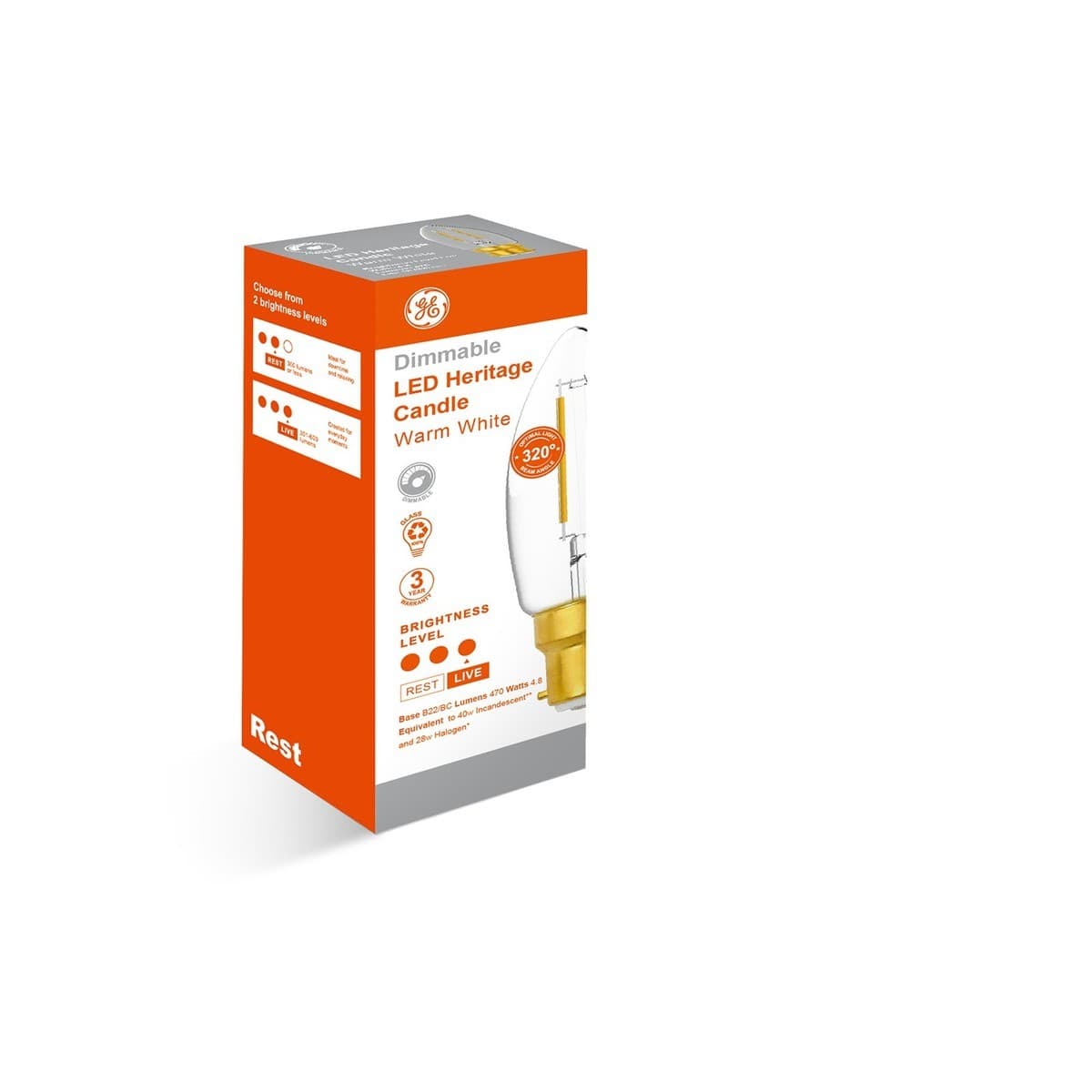 GE 4.8W Heritage Dimmable LED Candle BC Globe in Warm White-img-2