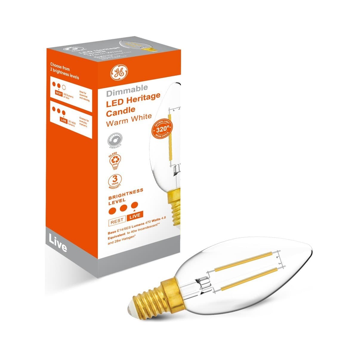 GE 4.8W Heritage Dimmable LED Candle SES Globe in Warm White-img-2