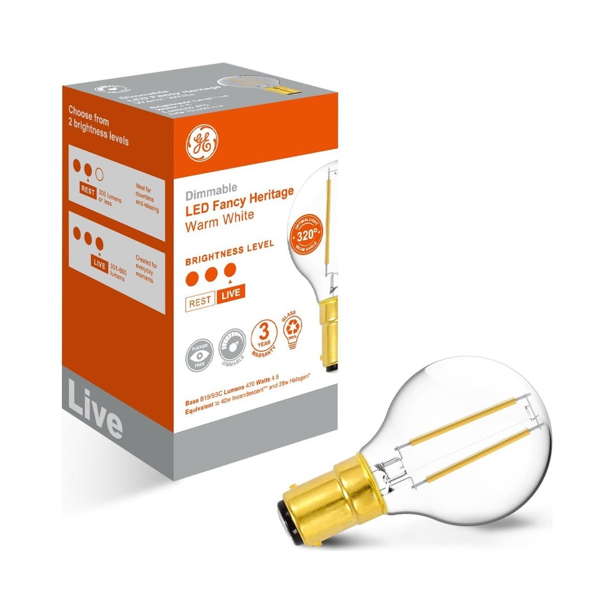 GE 4.5W Heritage Dimmable LED Fancy Round SBC Globe in Warm White-img-1