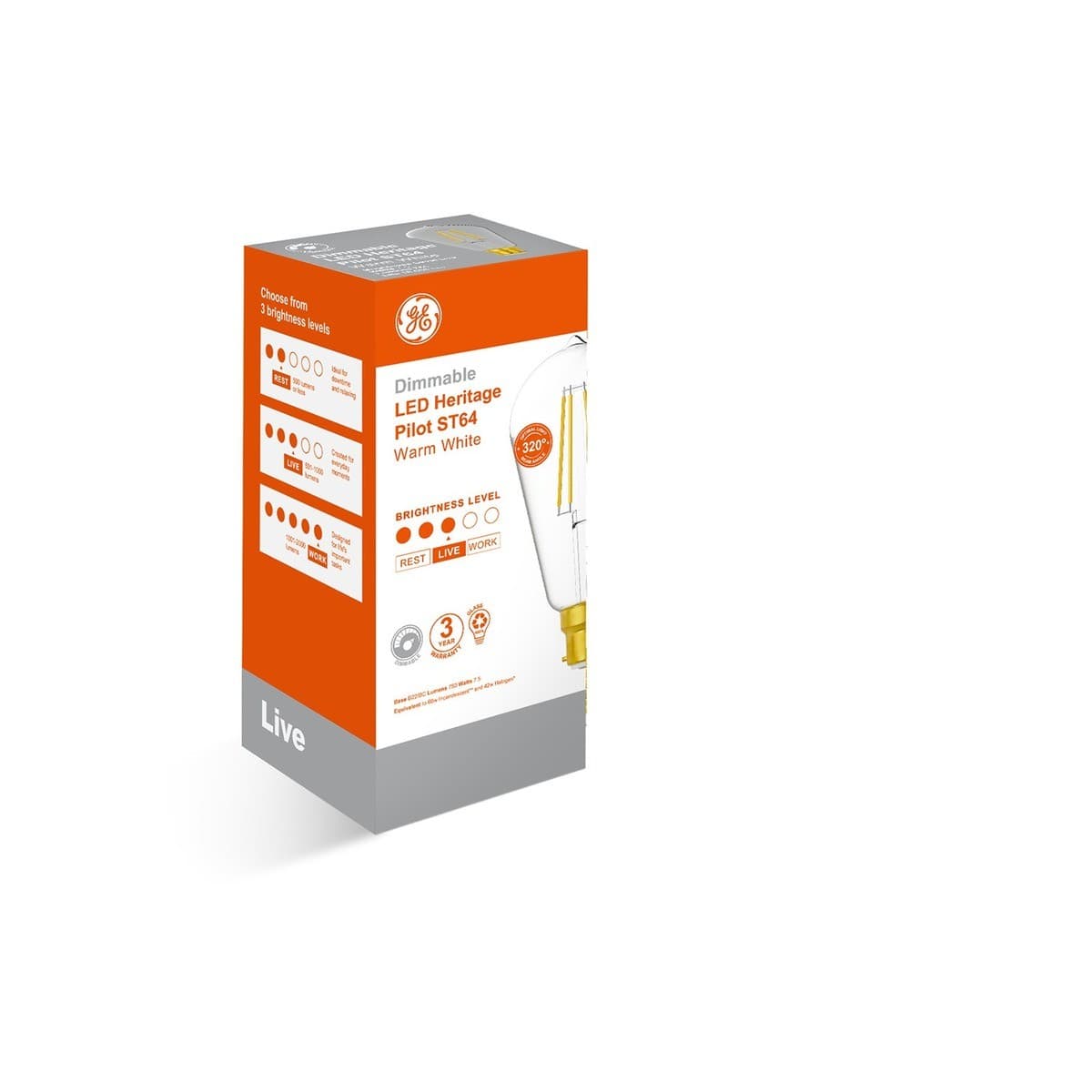 GE 7.5W Heritage Dimmable LED Pilot BC Globe in Warm White-img-2