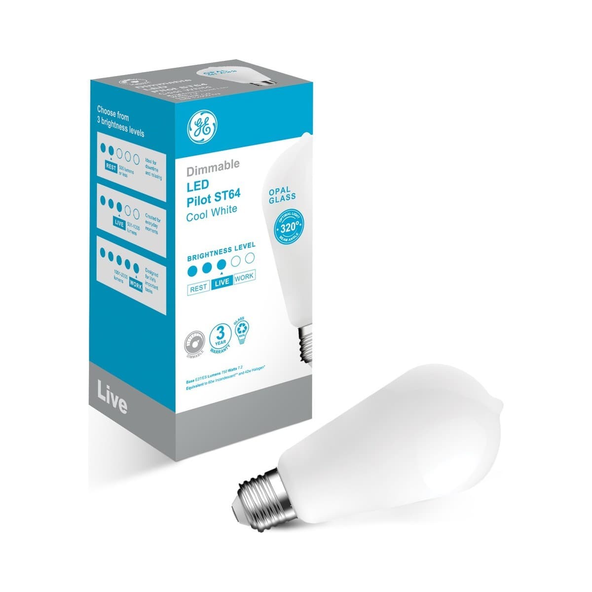 GE 7.5W Dimmable LED Opal Pilot ES Globe in Cool White