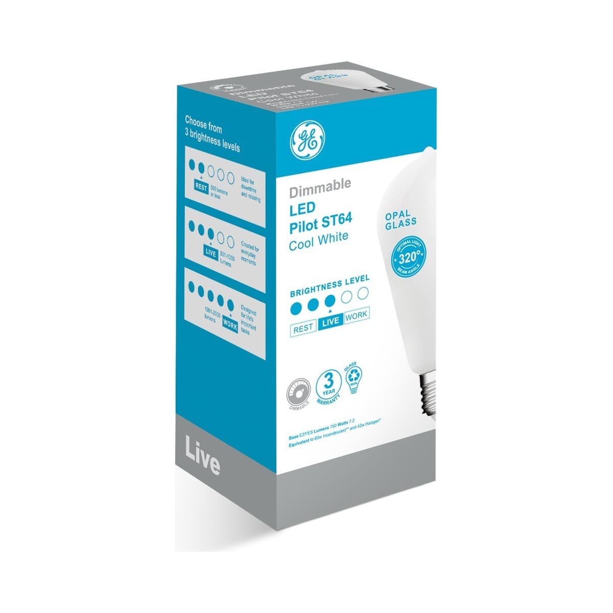GE 7.5W Dimmable LED Opal Pilot ES Globe in Cool White