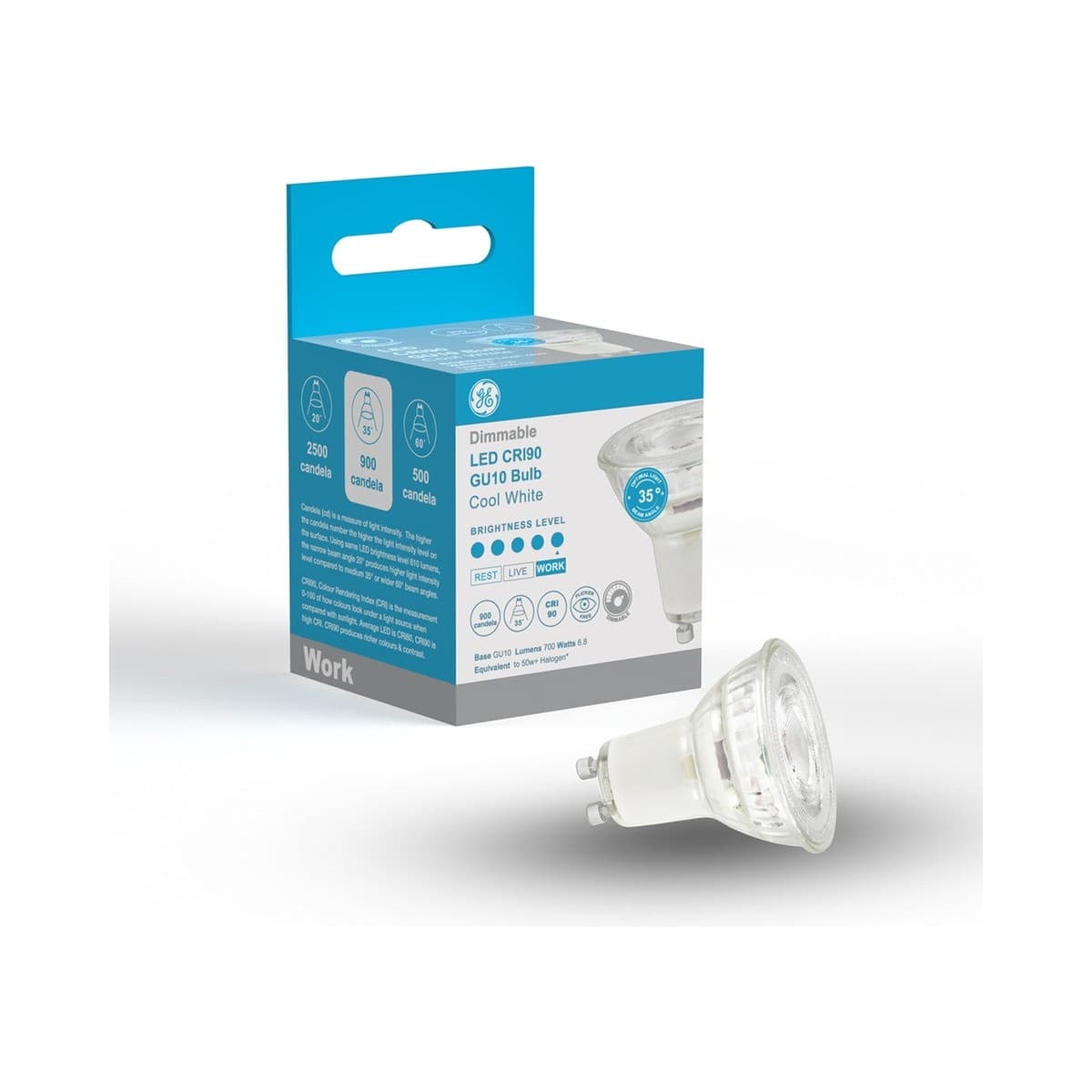 GE 6.8W Dimmable GU10 Globe in Cool White with 35-Degree Beam Angle-img-2