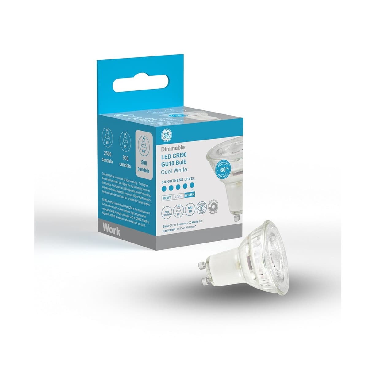 GE 6.8W Dimmable GU10 Globe in Cool White with 60-Degree Beam Angle-img-2