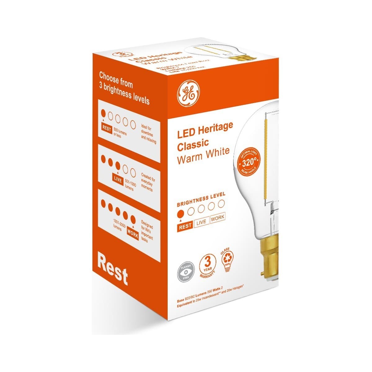 GE 2W Clear LED GLS BC Globe in Warm White