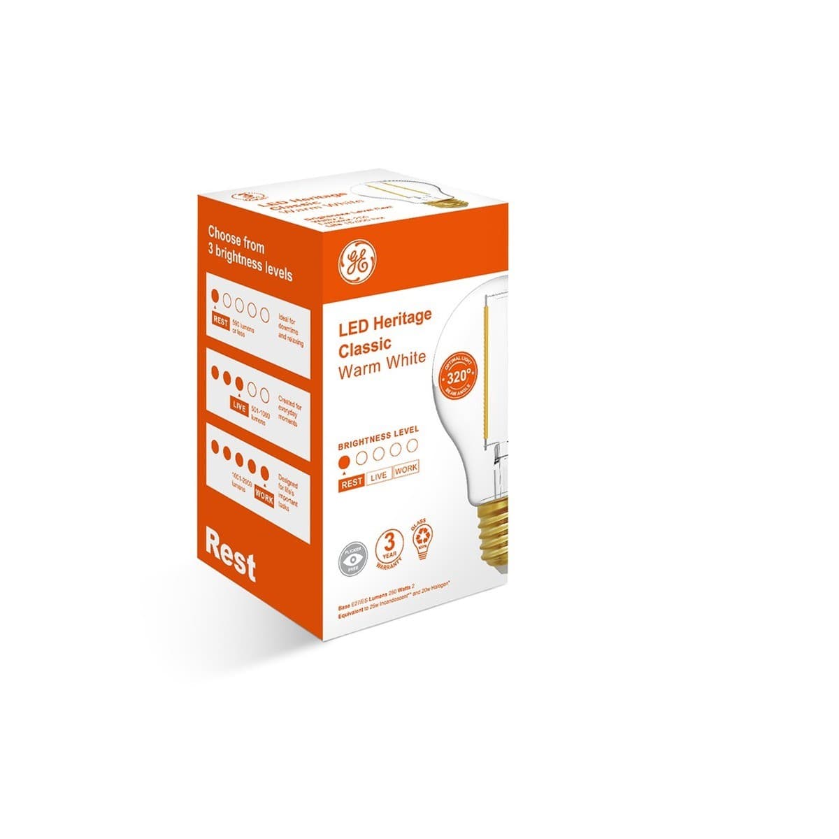 GE 2W Clear LED GLS ES Globe in Warm White