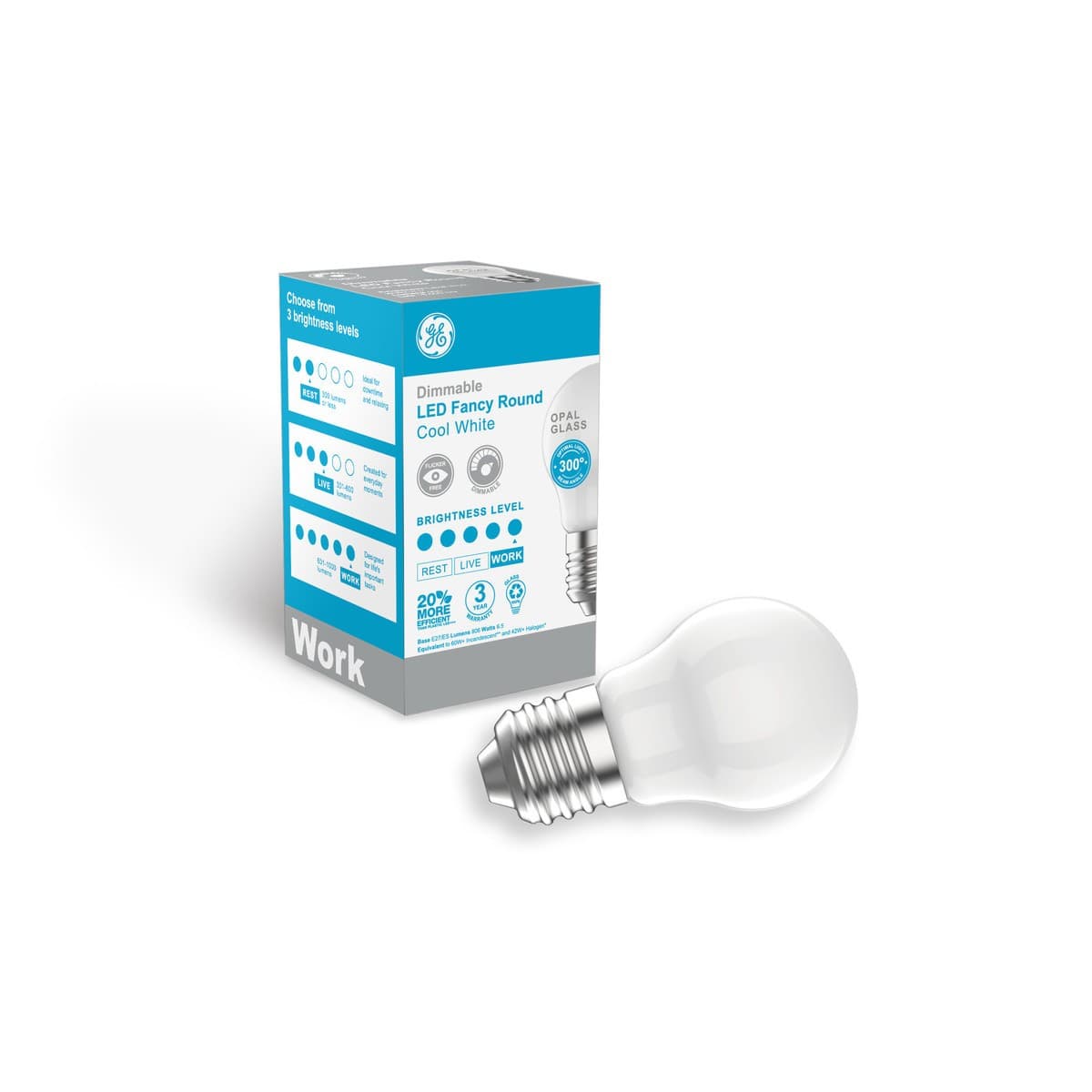 GE 6.5W LED Opal ES Dimmable Fancy Round Globe in Cool White-img-2