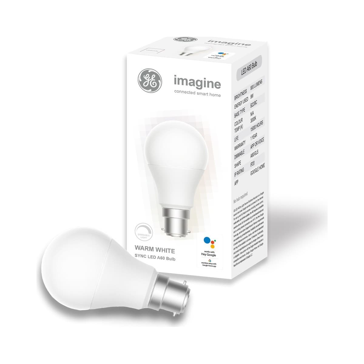 GE Imagine Sync 9W BC LED Dimmable A60 Smart Globe in Warm White-img-2