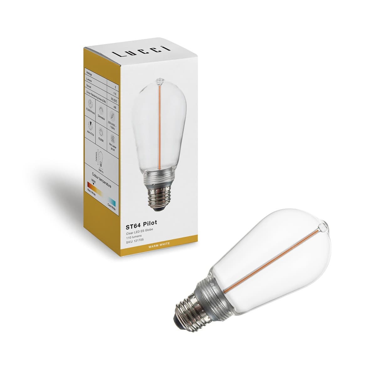 Lucci Sole 3W LED ST64 Pilot ES Globe with Clear Glass in Warm White-img-1