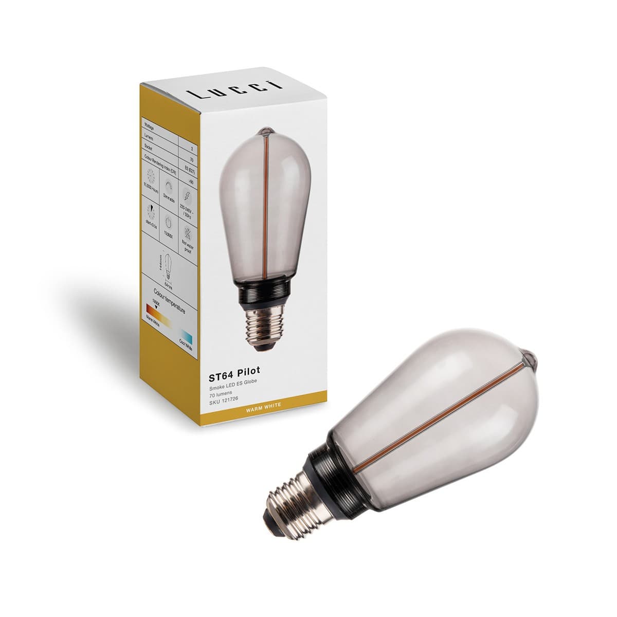 Lucci Sole 3W LED ST64 Pilot ES Globe with Smoke Glass in Warm White-img-1