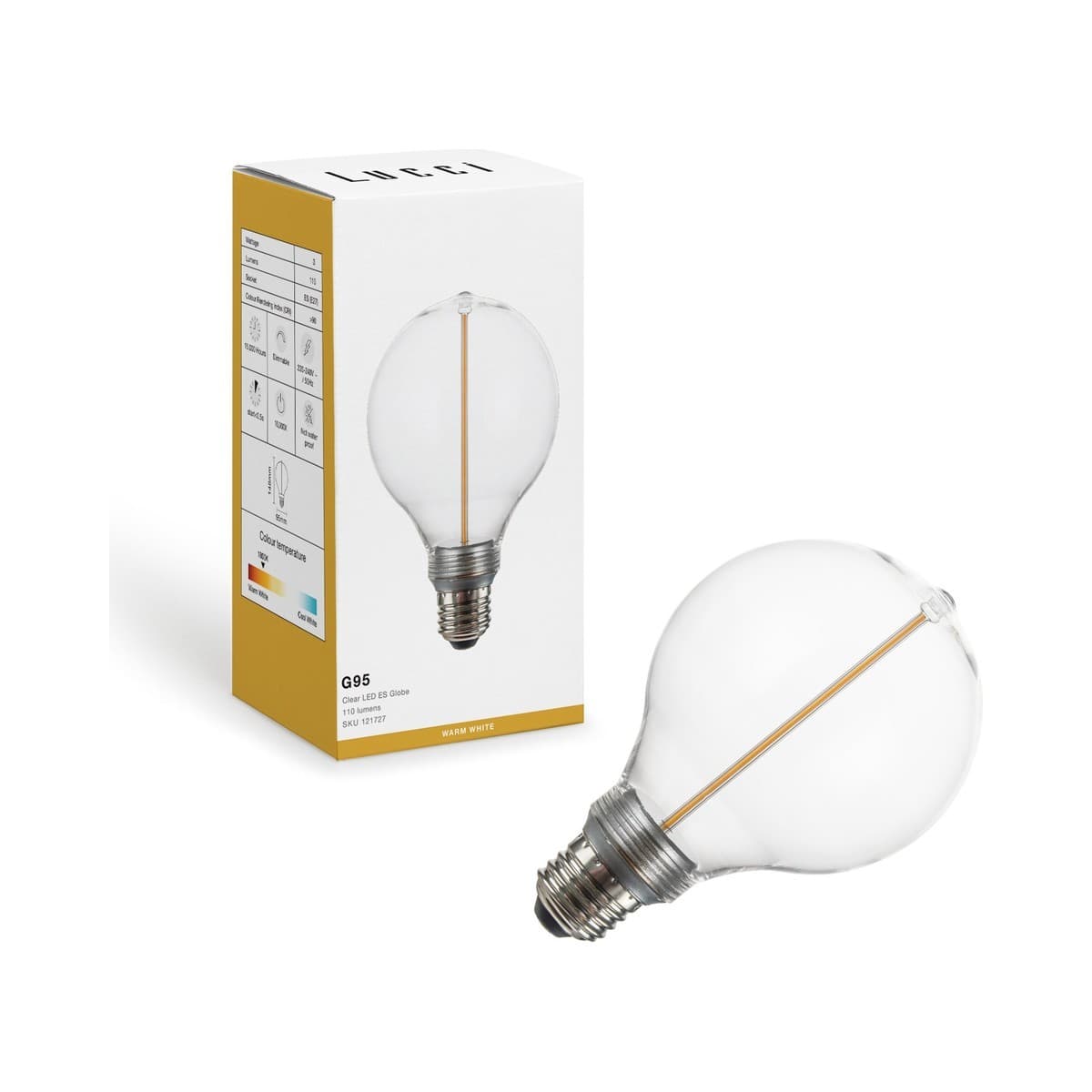 Lucci Sole 3W LED G95 ES Globe with Clear Glass in Warm White-img-1