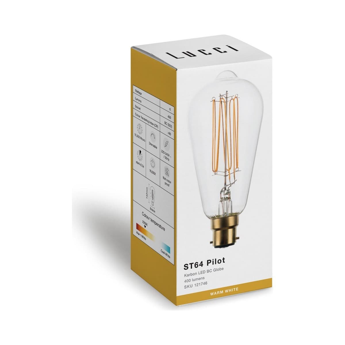 Lucci 6W LED Karbon ST64 Pilot BC Dimmable Globe with Clear Glass in Warm White-img-2