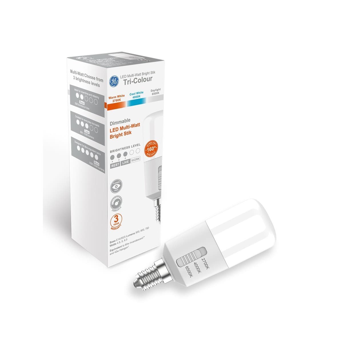 GE LED Bright Stik Multi-Watt Colour Switch CCT Dimmable SES Globe-img-2
