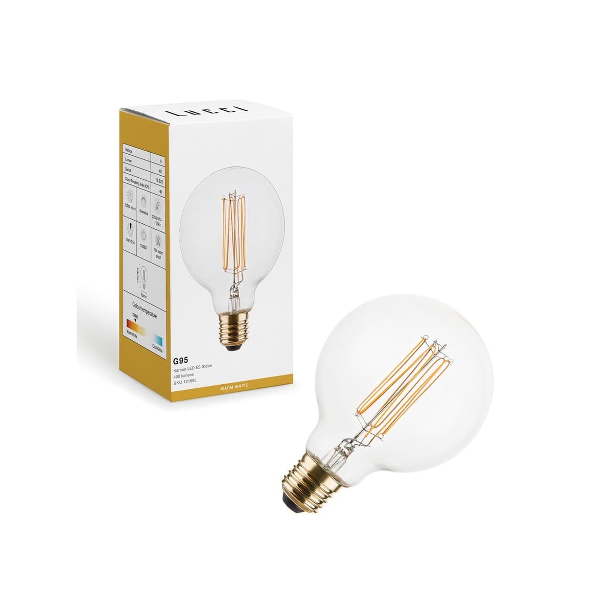 Lucci 6W LED Karbon G95 ES Dimmable Globe with Clear Glass in Warm White-img-1