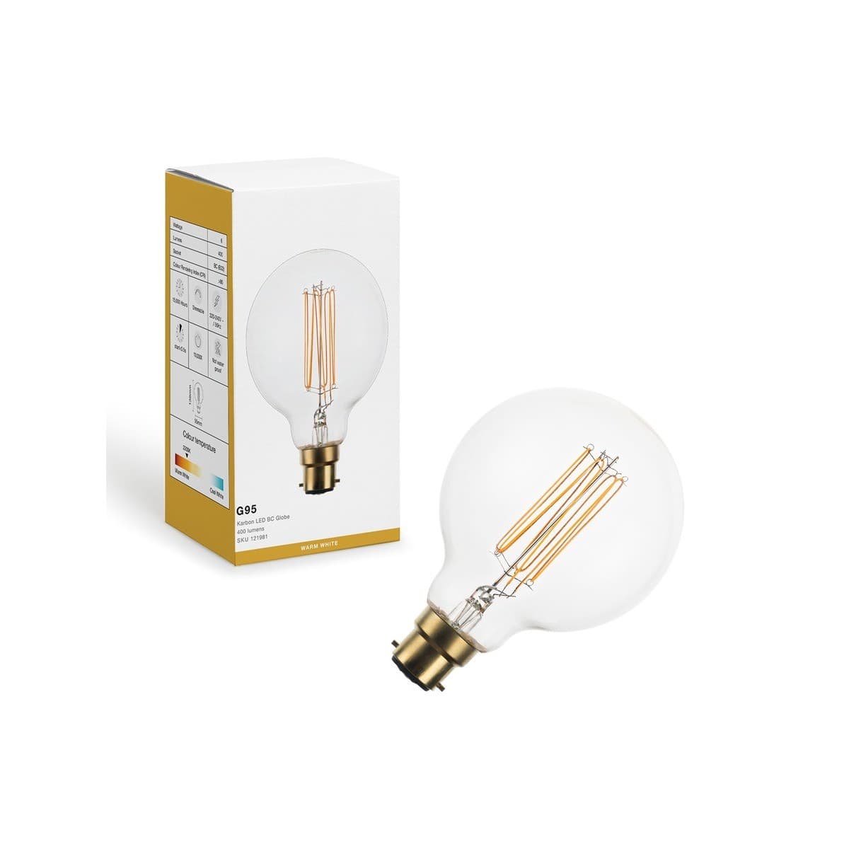 Lucci 6W LED Karbon G95 BC Dimmable Globe with Clear Glass in Warm White